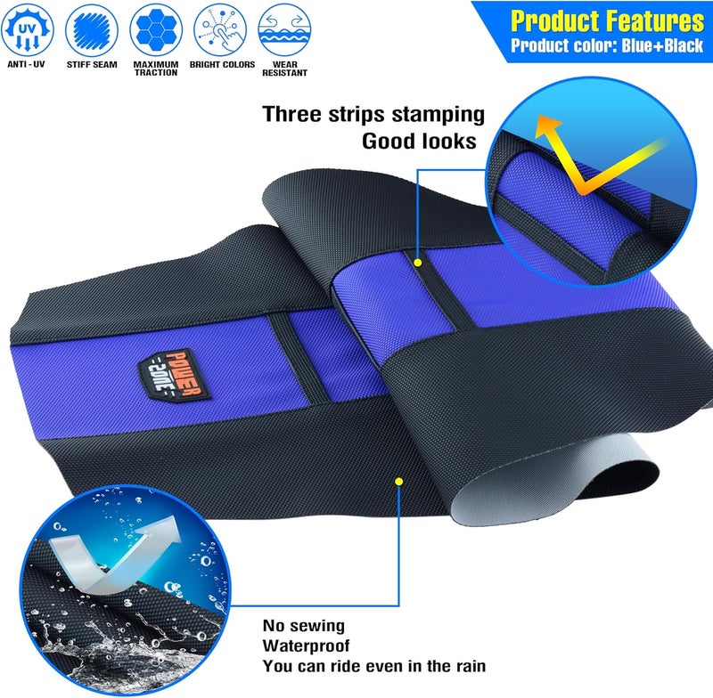 MCHMFG Universal Ribbed Dirt Bike Seat Cover - Black-Blue - Image 3