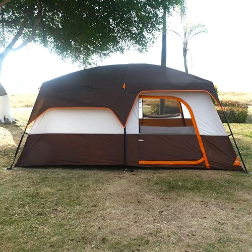 KTT Extra Large Tent 12 Person,Family Cabin Tents,2 Rooms,3 Doors and 3 Windows with Mesh,Straight Wall,Waterproof,Double Layer,Big Tent for Outdoor,Picnic,Camping,Family Gathering(Brown) - Image 3