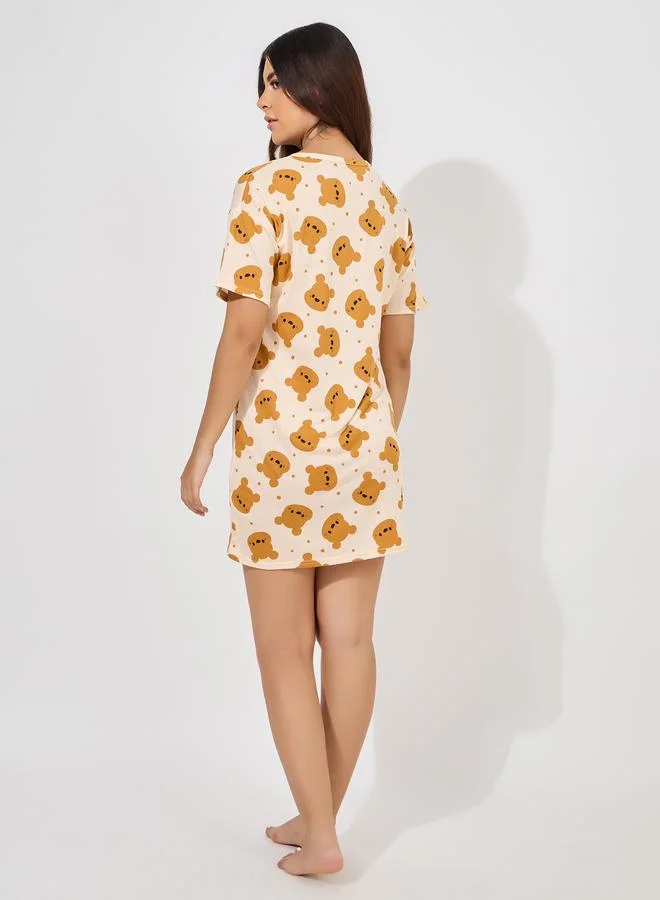 Styli AOP Bear Drop Shoulder Sleep T-Shirt Dress