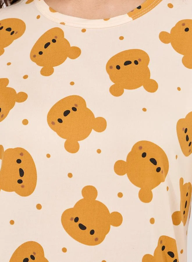 Styli AOP Bear Drop Shoulder Sleep T-Shirt Dress