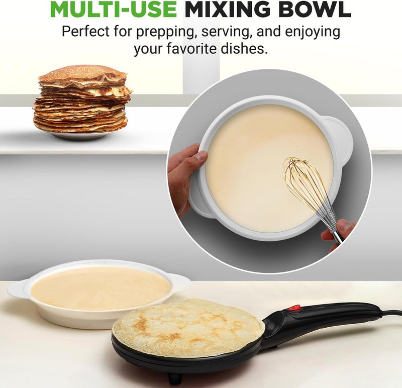 NutriChef صانعة الكريب الكهربائية | سطح طهي غير لاصق بحجم 8 بوصات مع مفتاح تشغيل/إيقاف | تطبخ الروتي، التورتيلا والفطائر | تحكم تلقائي في درجة الحرارة ومقبض بارد اللمس | تشمل وعاء الطعام، خفاقة ومجرفة - Image 5