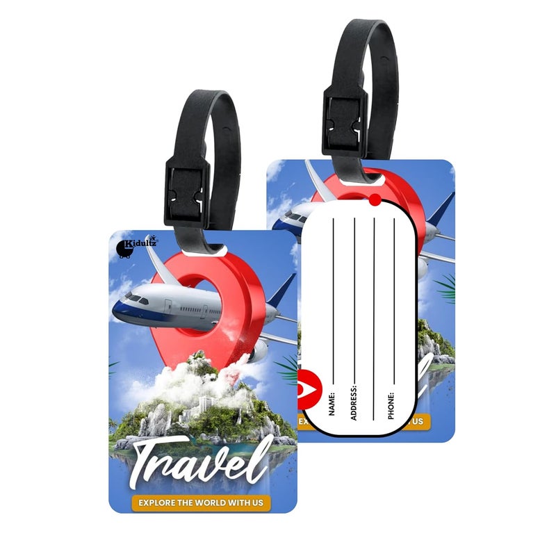 (Set of 10) Synthetic Luggage Tags with Black Strap Loop | Durable, Waterproof, Anti-Break Travel ID Tags for Suitcases, Backpacks, School & Office Bags (Model No.79)