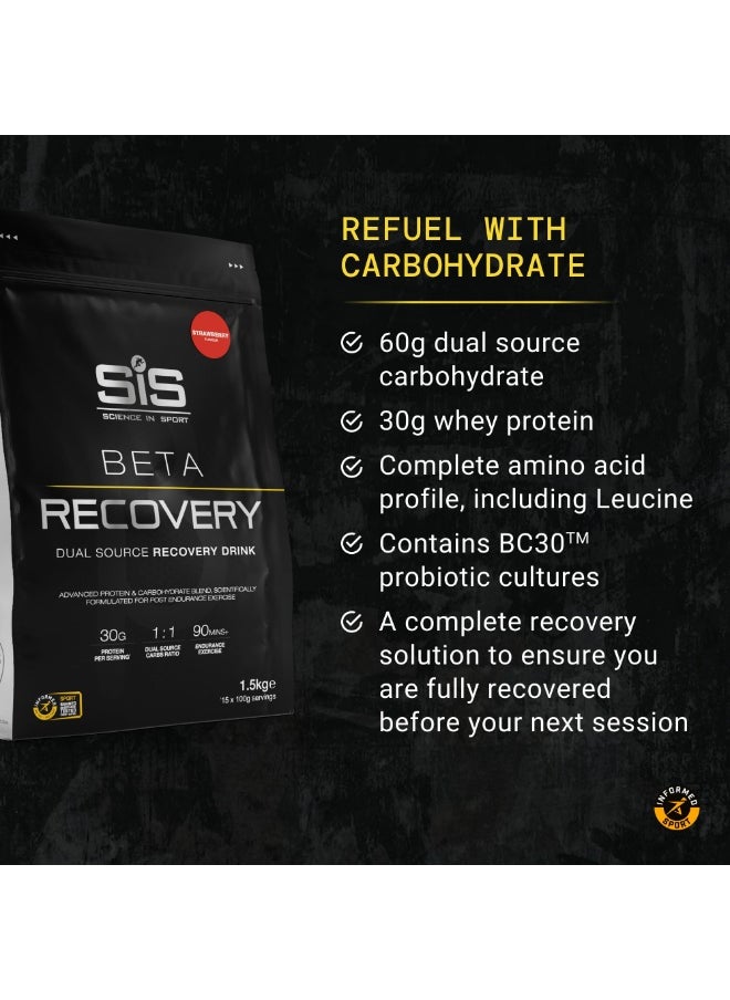 SIS BETA Recovery Dual Source Recovery Drink, advance protein and carbohydrated blend, scientifically formulated for post endurance exercise, 1:1 dual source carbs ratio 90 mins endurance exercise,15x100g servings | Strawberry Flavour, 30g Protein per Serving, 1.5kg  - Image 4