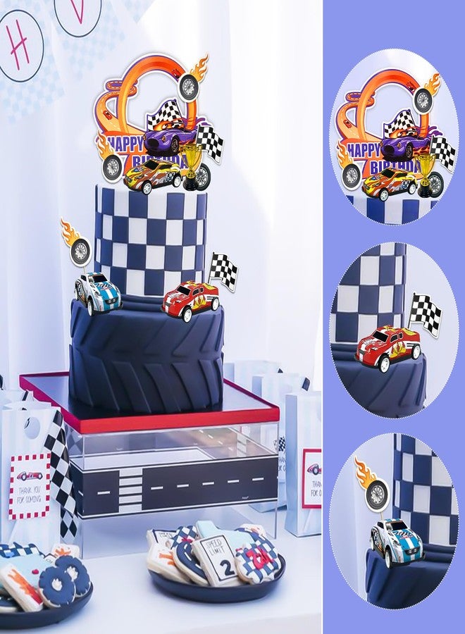 MEMOVAN Race Car Birthday Cake Decoration 24PCS Racing Car Cake Toppers Checkered Flag Cars Cake Cupcake Decorations for Man Boy Kid Racing Cars Theme Birthday Supplies Party Favors - Image 5