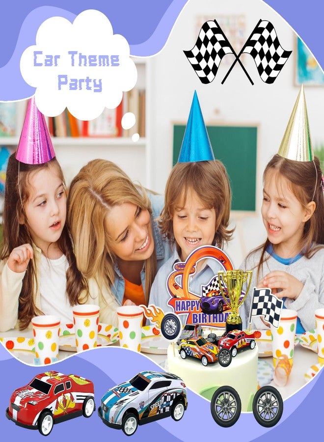 MEMOVAN Race Car Birthday Cake Decoration 24PCS Racing Car Cake Toppers Checkered Flag Cars Cake Cupcake Decorations for Man Boy Kid Racing Cars Theme Birthday Supplies Party Favors - Image 3