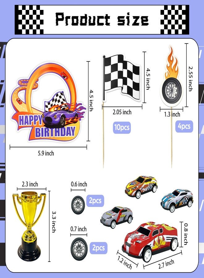 MEMOVAN Race Car Birthday Cake Decoration 24PCS Racing Car Cake Toppers Checkered Flag Cars Cake Cupcake Decorations for Man Boy Kid Racing Cars Theme Birthday Supplies Party Favors - Image 2