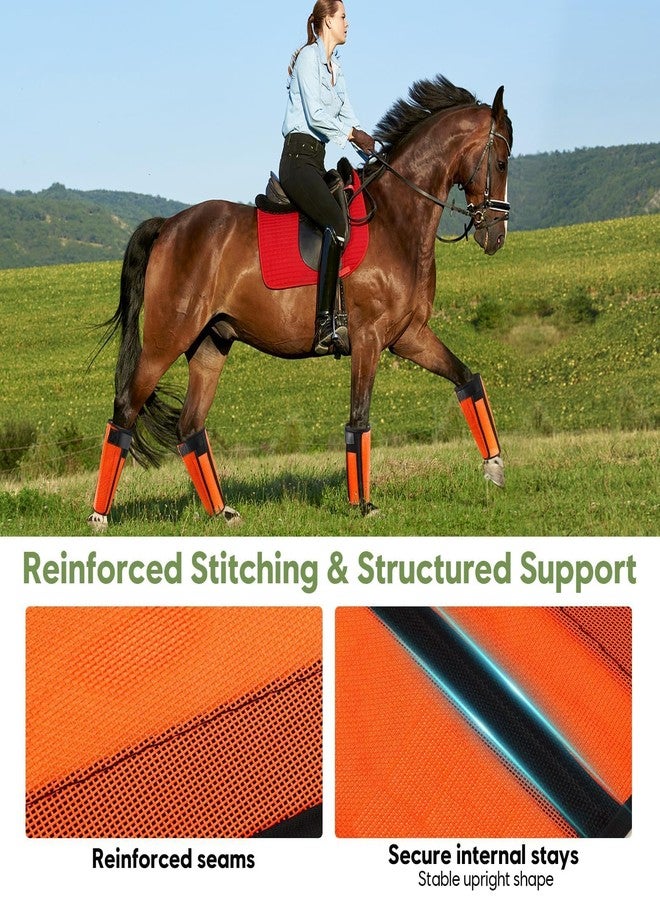 Gripooaven Fly Boots for Horses Set of 4, Horse Fly Boots with Reinforced Stitching, Extra-Wide Adjustable Hook & Loop Strap for Secure Fit, Breathable Mesh Fly Leg Wraps for Horse (4Pack, Orange) - Image 5