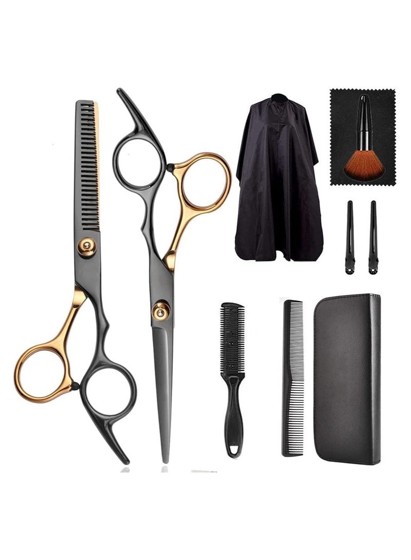 Generic 10 PCS Hair Cutting Scissors Set, Professional Haircut Scissors Kit with Cutting Scissors,Thinning Scissors, Comb,Cape, Clips, Hairdressing Shears Set for Barber, Salon, Home  - Image 1