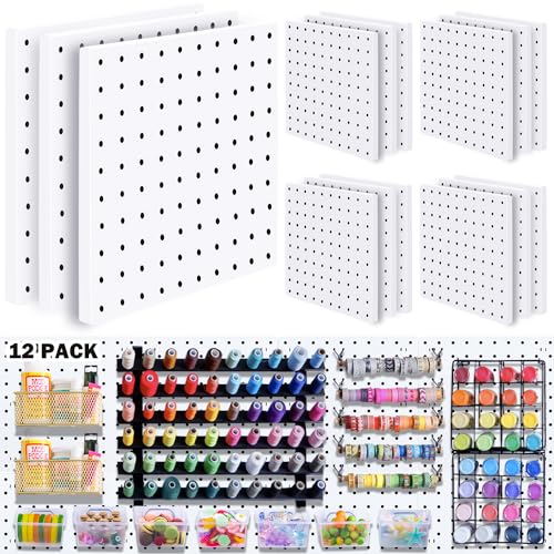 BOLUTDIF 12Pcs Peg board, Pegboard Wall Organizer Panels, Wall Mount Display Small Pegboard Kits, Pegboard, Peg Boards for Wall Craft Room, for Kitchen, Garage, Workshop, Tool Accessories - White Pegboard - Image 1