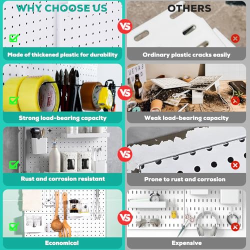 BOLUTDIF 12Pcs Peg board, Pegboard Wall Organizer Panels, Wall Mount Display Small Pegboard Kits, Pegboard, Peg Boards for Wall Craft Room, for Kitchen, Garage, Workshop, Tool Accessories - White Pegboard - Image 3