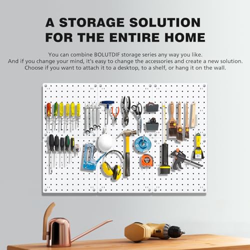 BOLUTDIF 12Pcs Peg board, Pegboard Wall Organizer Panels, Wall Mount Display Small Pegboard Kits, Pegboard, Peg Boards for Wall Craft Room, for Kitchen, Garage, Workshop, Tool Accessories - White Pegboard - Image 5