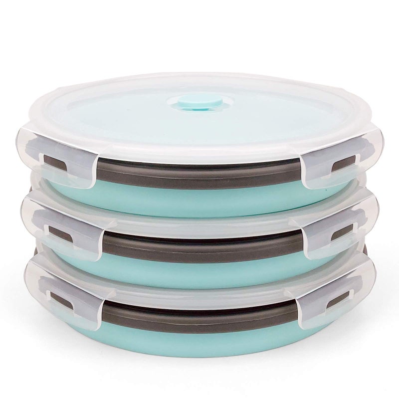 CARTINTS 1200ml Large Collapsible Meal Prep Containers Reusable Silicone Food Storage Containers Stackable Fridge Storage Containers With Leakproof Lids Microwave and Freezer Safe Blue
