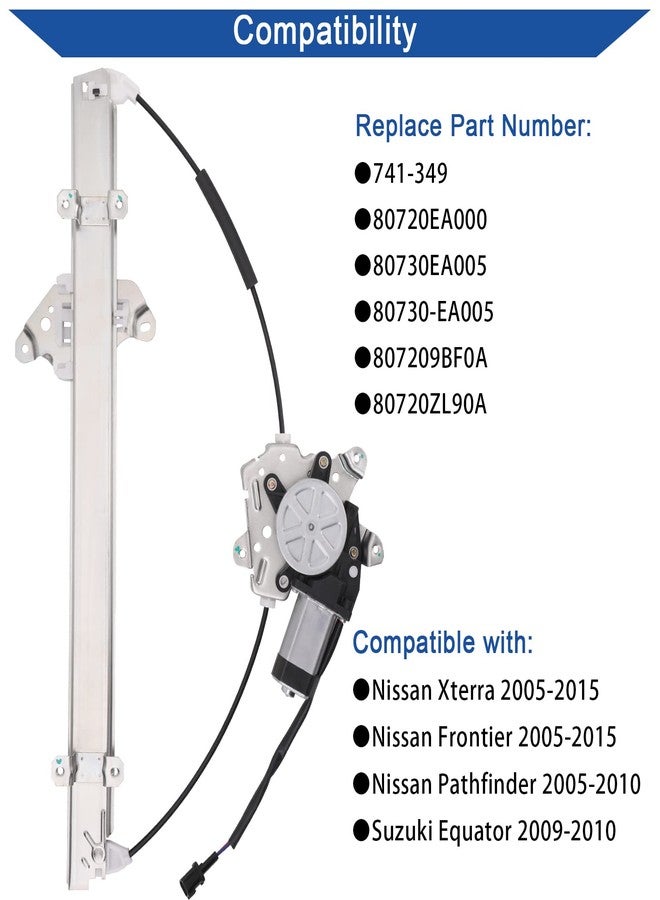 Obaee 741-349 Front Passenger Side Power Window Lift Regulator with Motor (2 Pins Only) Compatible with Nissan Frontier 2005-2015/ Pathfinder 2005-2010/ Xterra 2005-2015/ Suzuki Equator 2009-2010 - Image 2