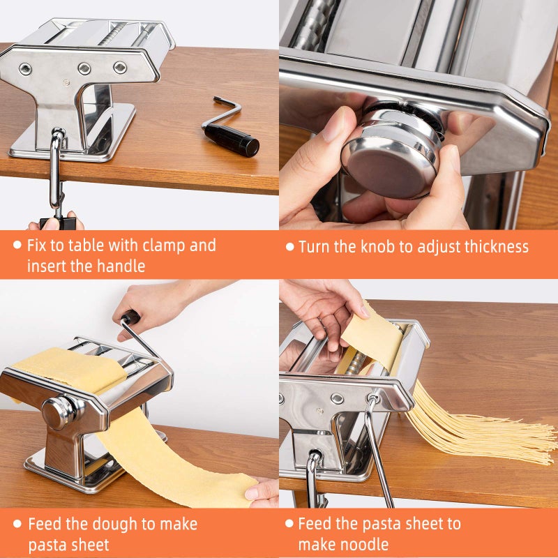 X Home Stainless Steel Pasta Maker Machine, 7 Adjustable Thickness Settings Roller & 2 Width Blades Dough Cutter for Spaghetti, Lasagna or Ravioli Skins - Image 5
