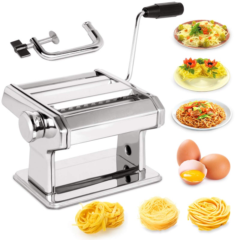 X Home Stainless Steel Pasta Maker Machine, 7 Adjustable Thickness Settings Roller & 2 Width Blades Dough Cutter for Spaghetti, Lasagna or Ravioli Skins - Image 1
