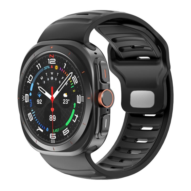 erorex For Samsung Galaxy Watch Ultra 47Mm / Ultra 2025 Striped Two Color Silicone Watch Band(Black) - Image 1