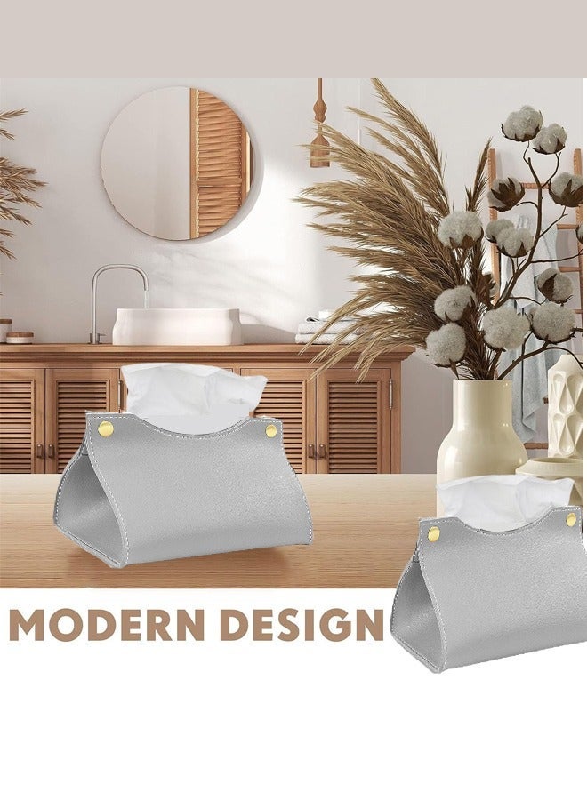 حامل علبة مناديل، منظم غطاء صندوق مناديل مستطيل من جلد البولي يوريثان الحديث للحمام وغرفة المعيشة النوم والمطبخ ومنضدة الزينة وغطاء المكتب للسيارة باللون الرمادي - Image 4