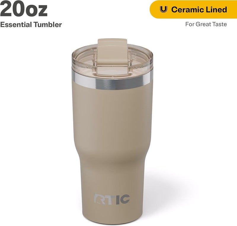 RTIC كوب بسعة 20 أونصة، مزود بغطاء، مع طبقة داخلية من السيراميك، معزول حراريًا، مصنوع من الفولاذ المقاوم للصدأ، مع طبقة داخلية من السيراميك، بلون أحمر مخطط. - Image 1