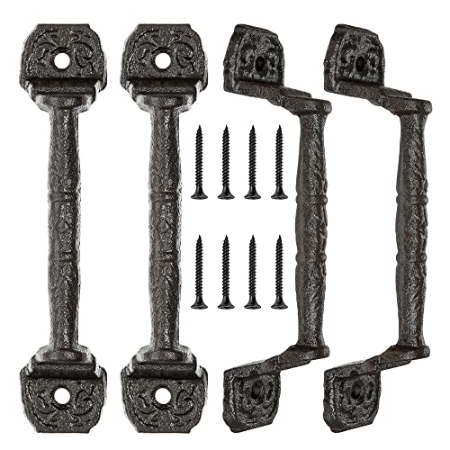 INIRET Sliding barn Door Handles，4 Packs 5.51" Cast Iron Handles,Dark Brown Vintage Metal Gate Pull Handle Fence Handle Antique Long Cabinet Handles for Interior,Closet,Drawer,Outdoor,Garage - Image 3