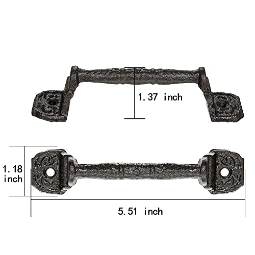 INIRET Sliding barn Door Handles，4 Packs 5.51" Cast Iron Handles,Dark Brown Vintage Metal Gate Pull Handle Fence Handle Antique Long Cabinet Handles for Interior,Closet,Drawer,Outdoor,Garage - Image 2