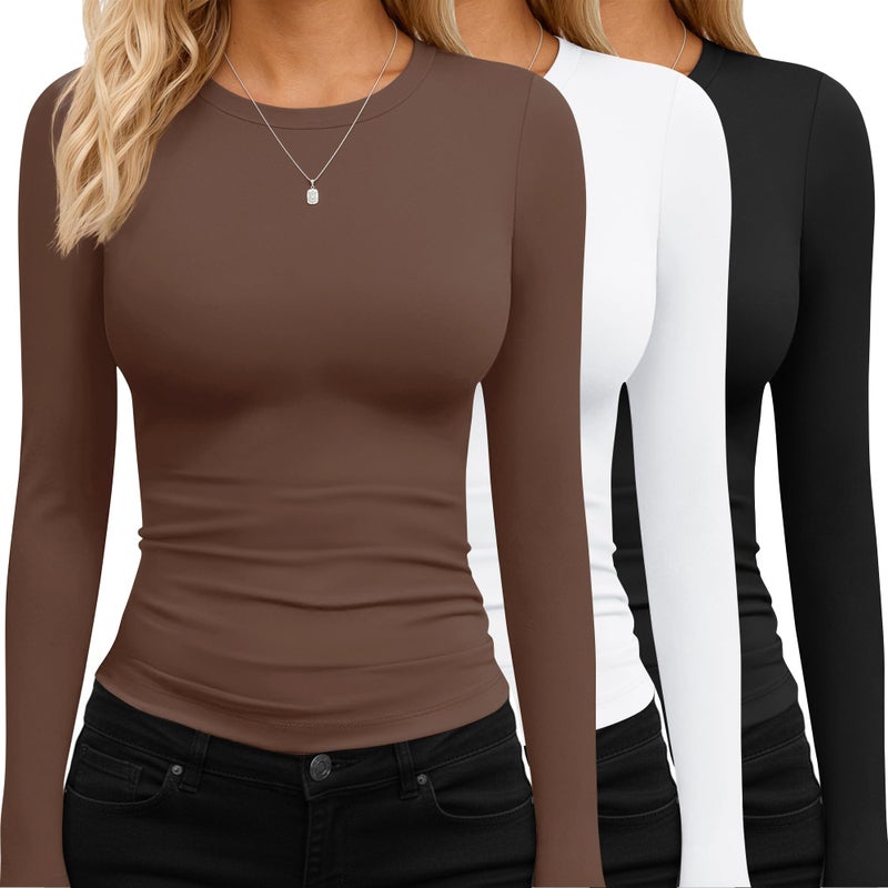 TNNZEET Long Sleeve Shirts for Women Basic Soft Tees Fashion Crop Tops Fall Spring Y2K Tight Clothes for Casual Workout 2026 Black White Brown - Image 1