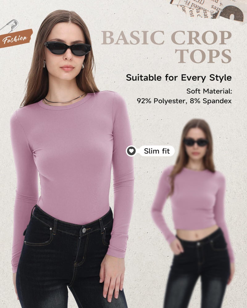 TNNZEET Long Sleeve Shirts for Women Basic Soft Tees Fashion Crop Tops Fall Spring Y2K Tight Clothes for Casual Workout 2026 Black White Brown - Image 3