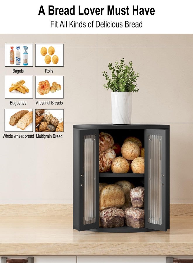 TQVAI Corner Bread Box for Kitchen Countertop, Keep Fresh Longer, Easy to Maintenance, Vintage Wooden Breadbox with Adjustable Shelves for Homemade Bread, Sandwich Loaves, Baked Goods (Black) - Image 4