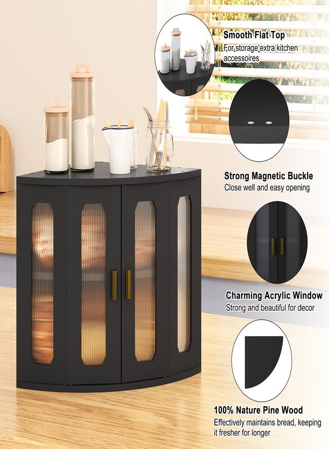 TQVAI Corner Bread Box for Kitchen Countertop, Keep Fresh Longer, Easy to Maintenance, Vintage Wooden Breadbox with Adjustable Shelves for Homemade Bread, Sandwich Loaves, Baked Goods (Black) - Image 5