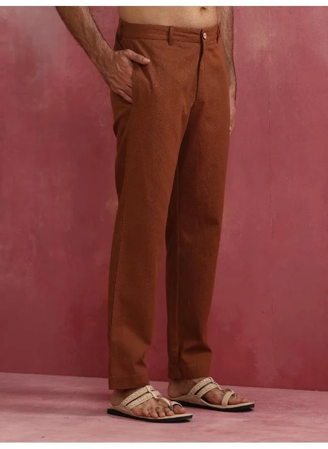 ترو برونز Men's Brown Cotton Twill Pants