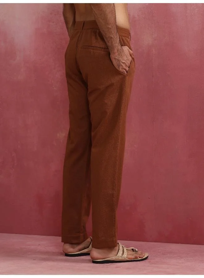 ترو برونز Men's Brown Cotton Twill Pants