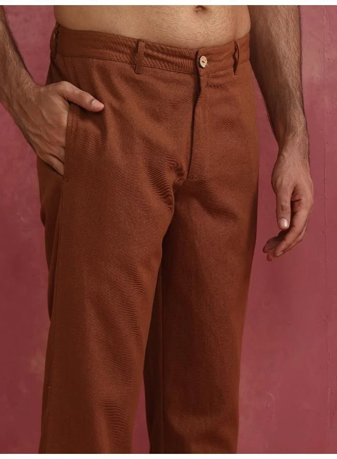 ترو برونز Men's Brown Cotton Twill Pants