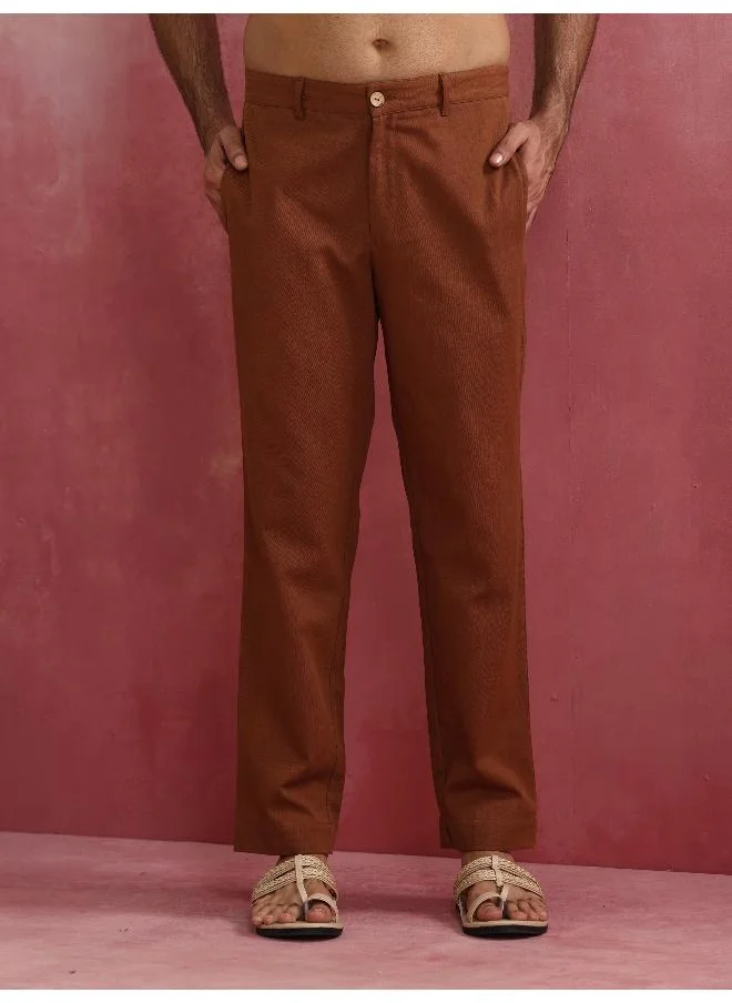 trueBrowns Men's Brown Cotton Twill Pants