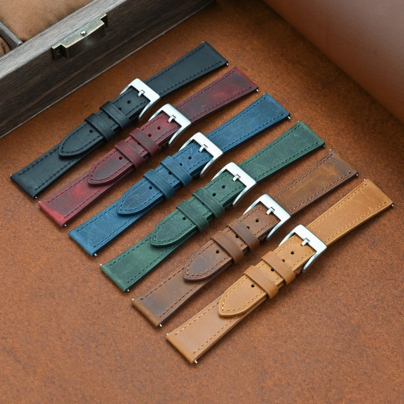 Bluejw Old-Fashioned Top Grain Genuine Leather Watch Band Replacement Strap for Men and Women – 20mm 22mm Width with Quick Release Pins, Easy to Replace the Watch Strap - Image 2