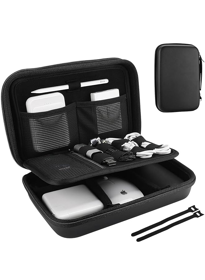 Procases Hard Travel Electronic Organizer Case For Macbook Power Adapter Chargers Cables Power Bank Magic Mouse Pencil Usb Flash Disk Sd Card Small Portable Accessories Bag Black - Image 1