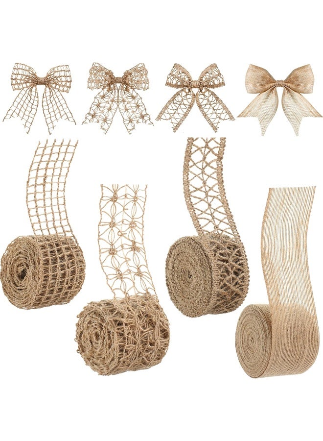 4 Rolls Burlap Ribbon Wired Natural Jute Burlap Lace Yard Wrapping Ribbon for Crafts, Big Bows, Spring Outdoor Decoration, Wedding Gift Wrapping,Holiday Party DIY Home Decor - Image 1