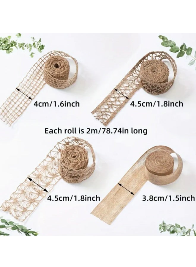 4 Rolls Burlap Ribbon Wired Natural Jute Burlap Lace Yard Wrapping Ribbon for Crafts, Big Bows, Spring Outdoor Decoration, Wedding Gift Wrapping,Holiday Party DIY Home Decor - Image 2