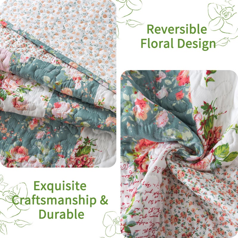 VAPUTAR King Size Quilt Bedding Set - Gaeden Style King Bedspreads with Floral Pattern - Lightweight Farmhouse Cotton-Filled Quilts King Size for Bed Decorations, 3 Pieces - Image 4