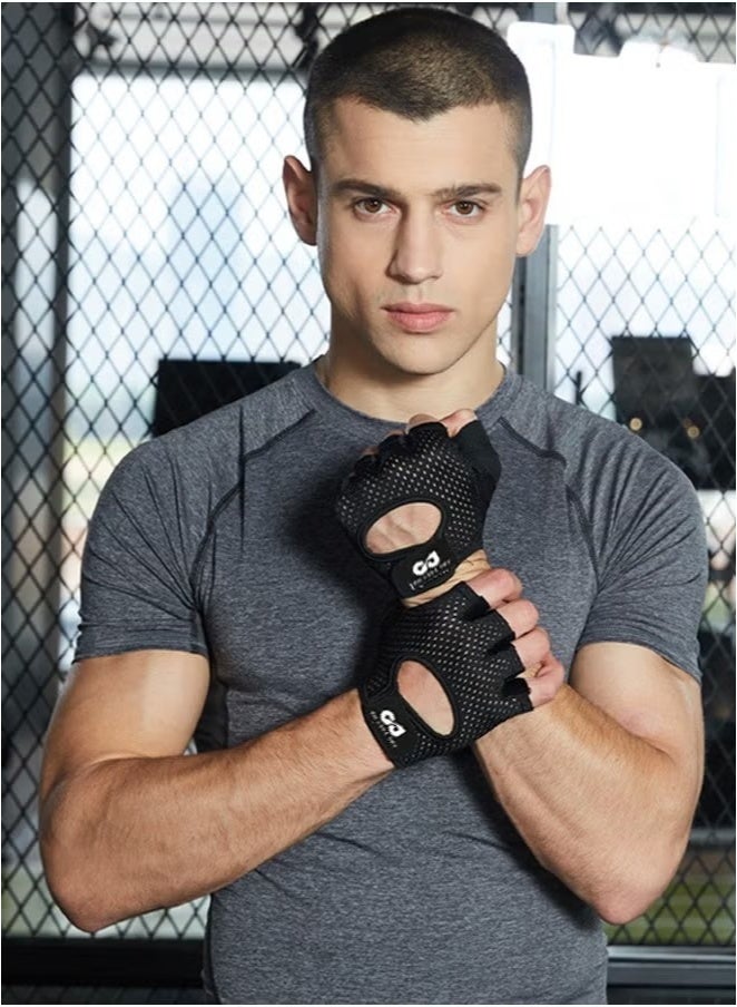 Dougez Workout Gloves, with Palm Protection, Semi Finger Training Gloves, Lightweight Gym Weight Lifting Gloves for Men/Women, Breathable Exercise, Black - Image 2