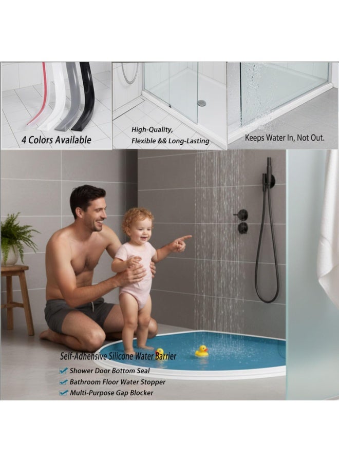 Bluejw 78.7 Inch Shower Threshold Water Dam Barrier,Silicone Shower Door Bottom Seal for Water Stopper,Flexible Edge Trim for Kitchen Sink Splash Guard,Self Adhesive Water Blocker for Bathtub,White - Image 4