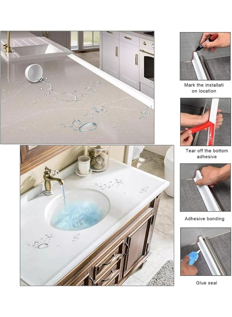 Bluejw 78.7 Inch Shower Threshold Water Dam Barrier,Silicone Shower Door Bottom Seal for Water Stopper,Flexible Edge Trim for Kitchen Sink Splash Guard,Self Adhesive Water Blocker for Bathtub,White - Image 5