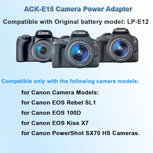 Partstec TKDY LP-E12 Dummy Battery ACK-E15 AC Power Adapter DR-E15 DC Coupler Charger Kit, fit for Canon EOS Rebel SL1 / 100D / Kiss X7, PowerShot SX70 HS Cameras. - Image 2
