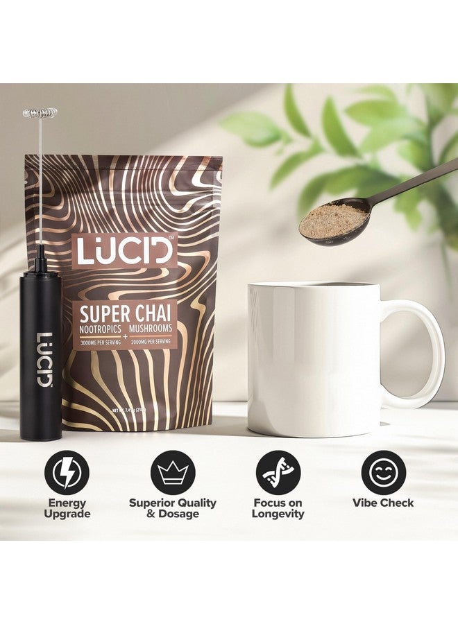 LUCID Lucid Superfood Organic Mushroom Chai with Nootropics - Lion's Mane, Tremella, Cordyceps & Turkey Tail - Instant Mushroom Chai Focus Brain Health - Alpha GPC, L-Theanine, Ginko Biloba - USA Made  - Image 1