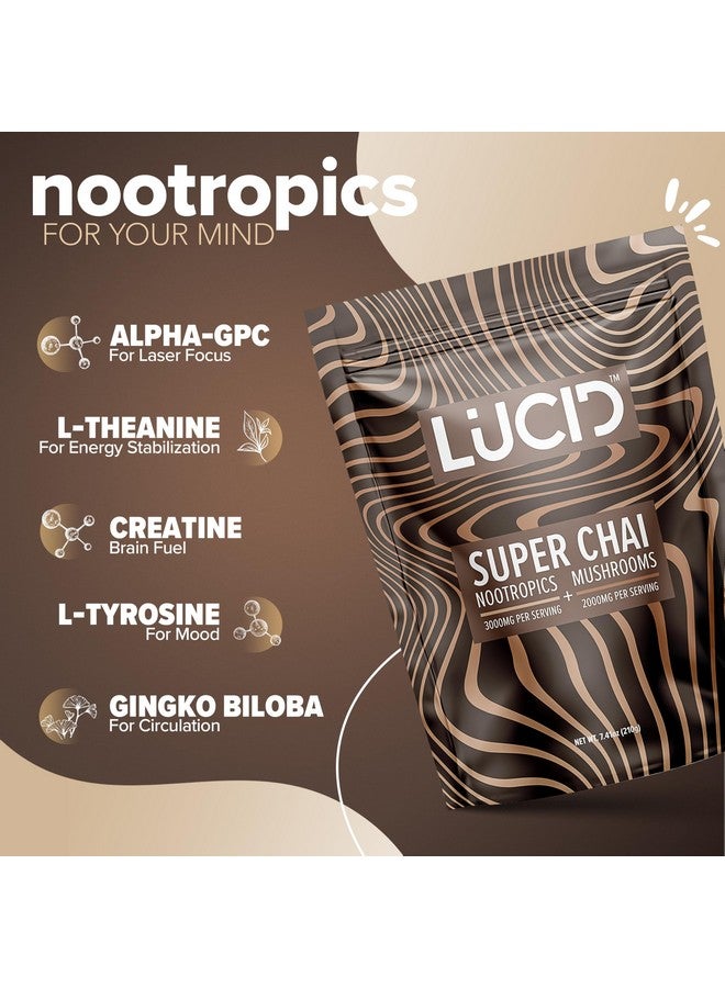 LUCID Lucid Superfood Organic Mushroom Chai with Nootropics - Lion's Mane, Tremella, Cordyceps & Turkey Tail - Instant Mushroom Chai Focus Brain Health - Alpha GPC, L-Theanine, Ginko Biloba - USA Made  - Image 4