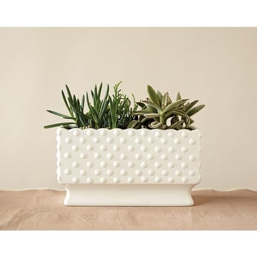 Creative Co-Op White Hobnail Rectangle Ceramic Planter - Image 2