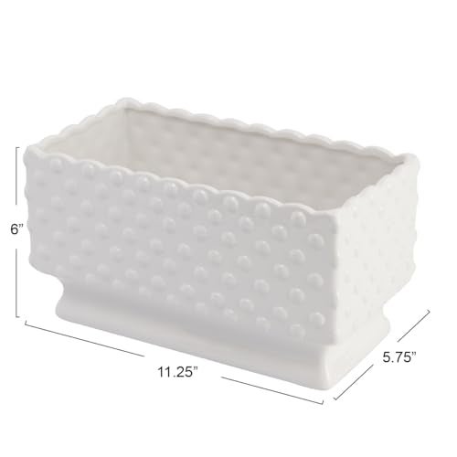Creative Co-Op White Hobnail Rectangle Ceramic Planter - Image 3