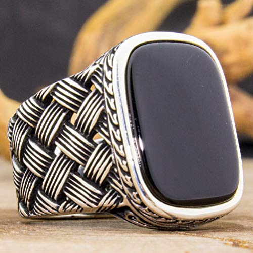 Babylon Silver Solid 925 Sterling Silver Onyx Braided Luxury Ring for men (8) - Image 2