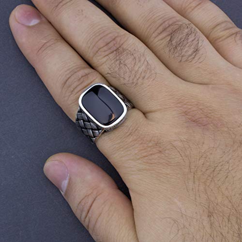Babylon Silver Solid 925 Sterling Silver Onyx Braided Luxury Ring for men (8) - Image 5