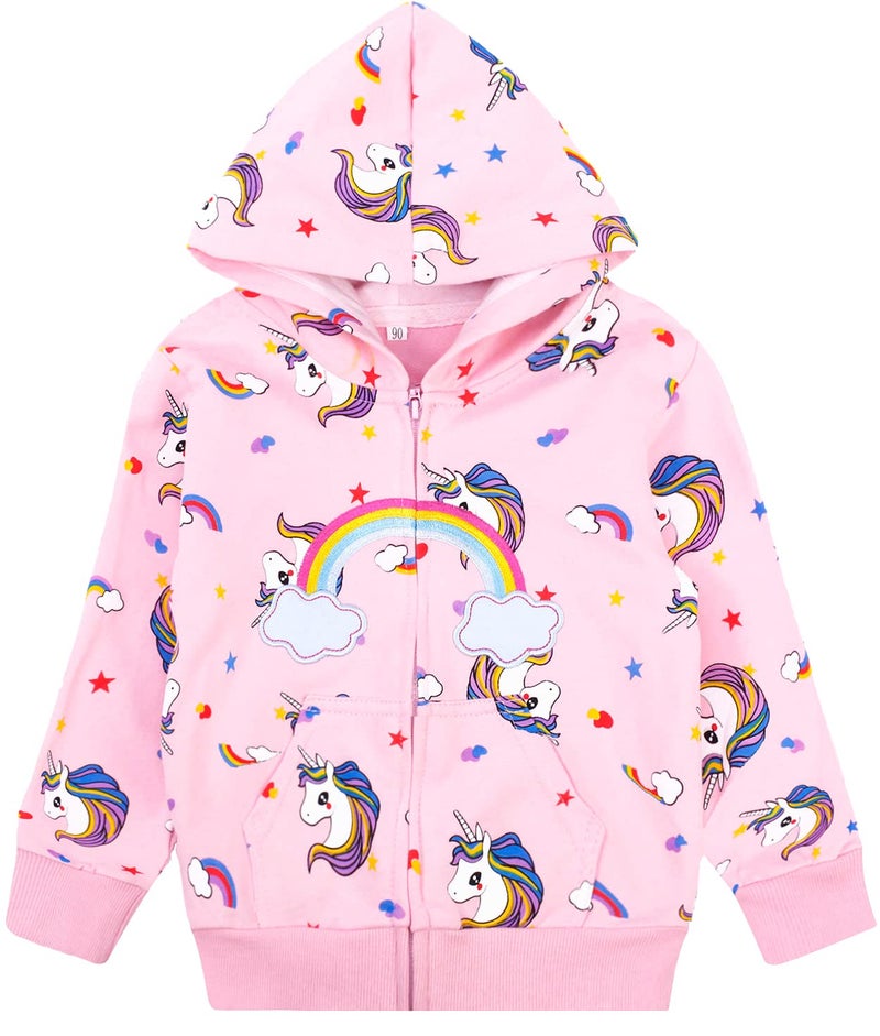 Popshion Girls Zip up Rainbow Unicorn Sweatshirt Kids fall Jacket Hooded Coats Hoodie Outerwear Toddler Back to School Outfits 4t - Image 1