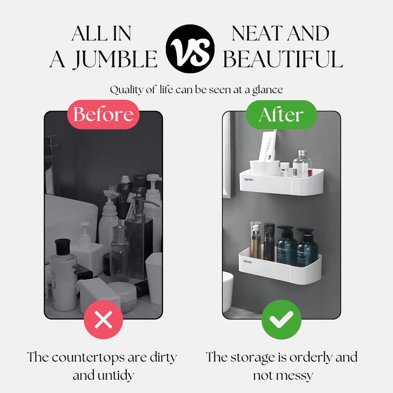 MorivaHomes Multipurpose SelfAdhesive ABS Bathroom Wall Mounted Storage Organizer Shelf HolderRackBathroom Accessories White Pack of 2 - Image 3