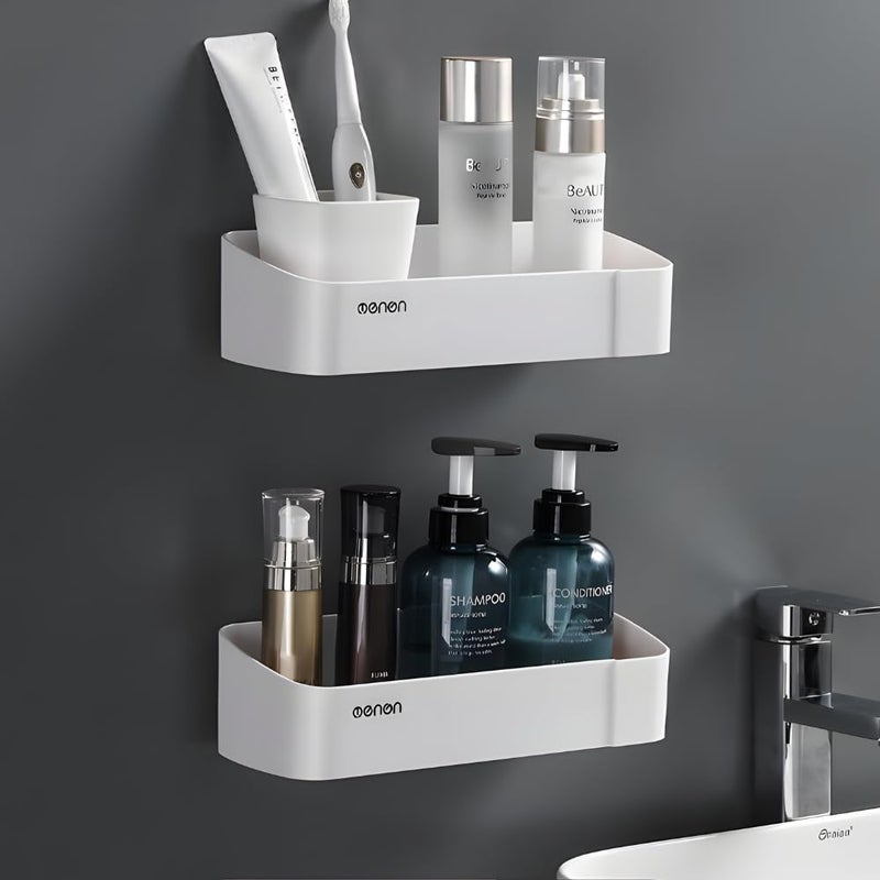 MorivaHomes Multipurpose SelfAdhesive ABS Bathroom Wall Mounted Storage Organizer Shelf HolderRackBathroom Accessories White Pack of 2 - Image 1